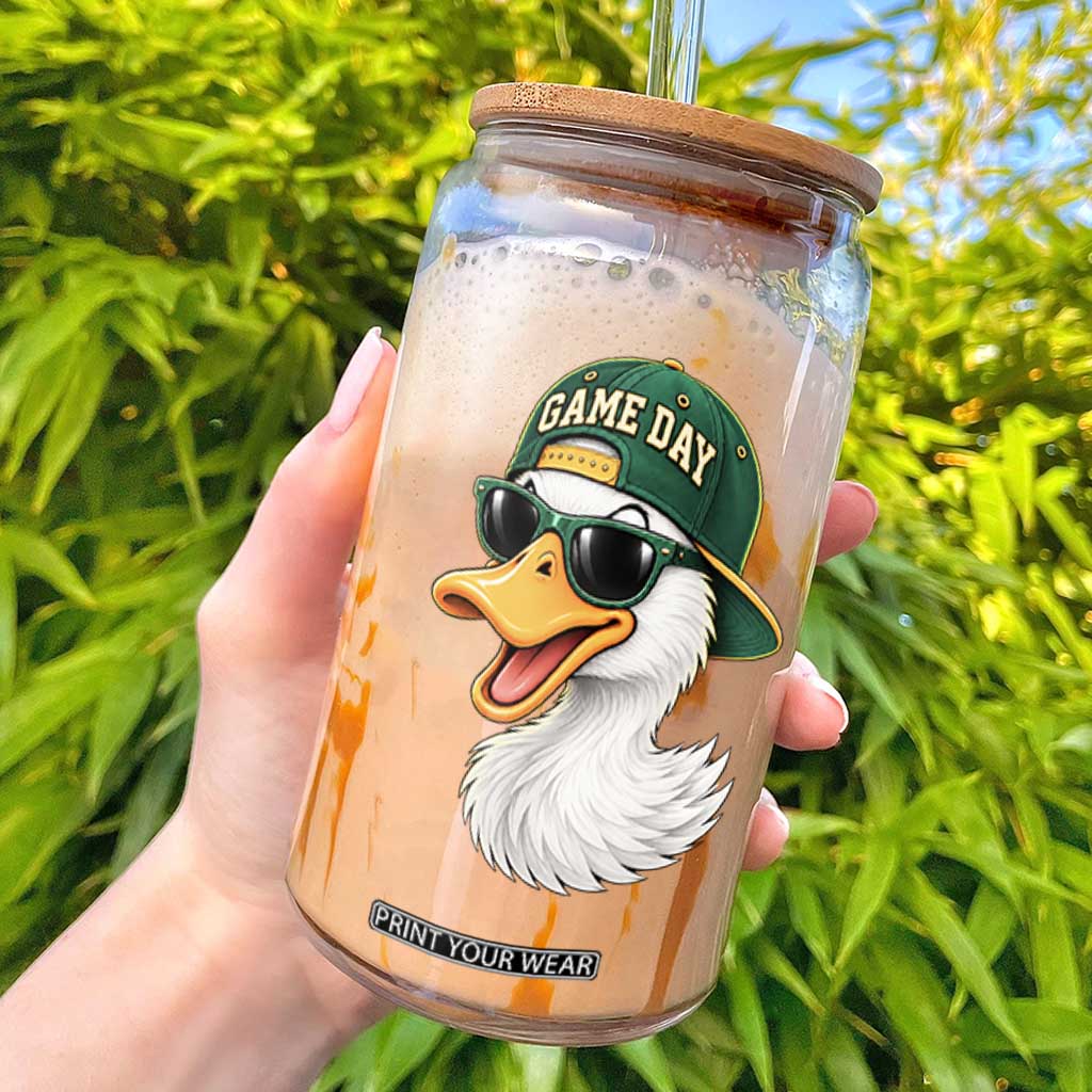 Game Day Duck Wearing Baseball Cap Sunglasses Graphic Glass Can