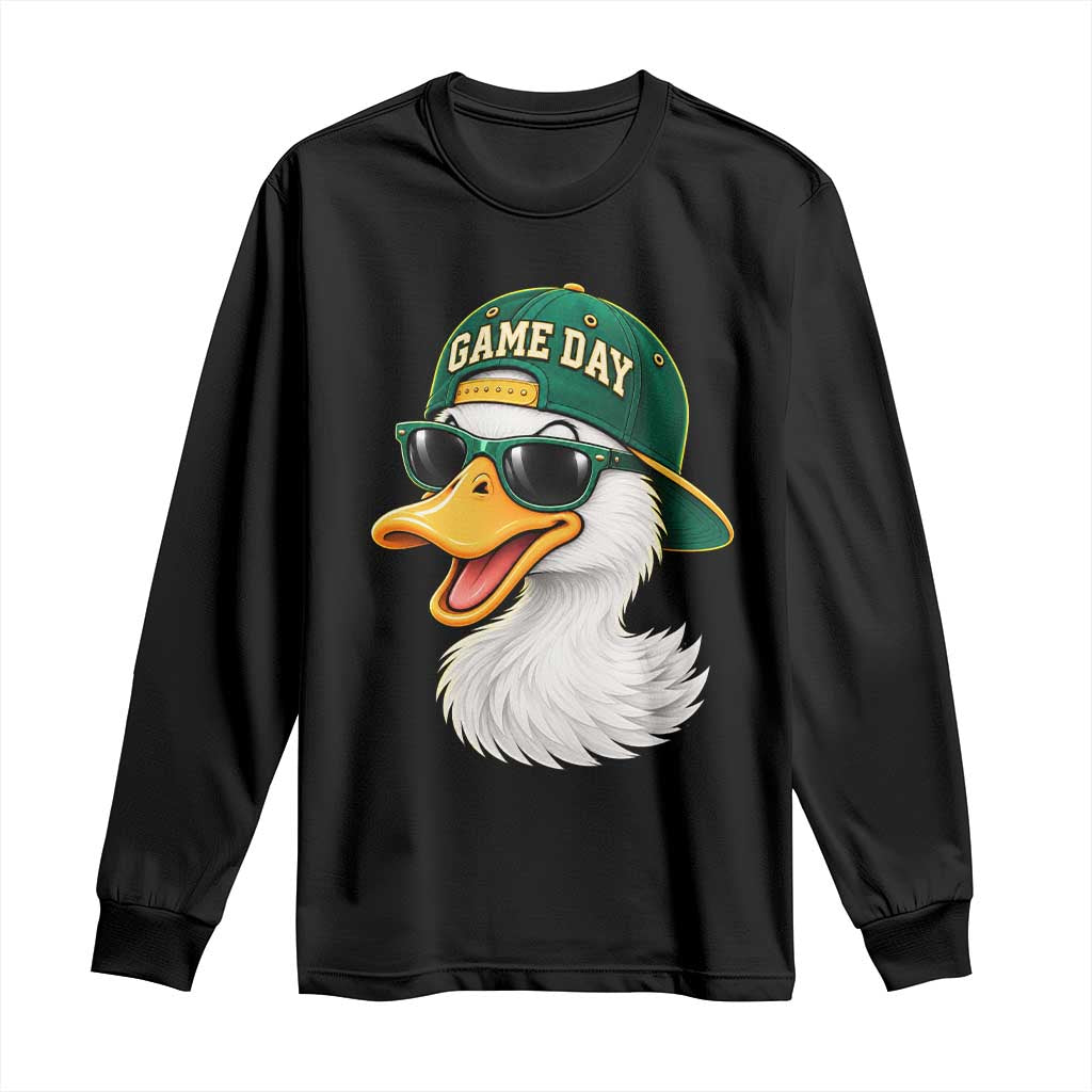 Game Day Duck Wearing Baseball Cap Sunglasses Graphic Long Sleeve Shirt