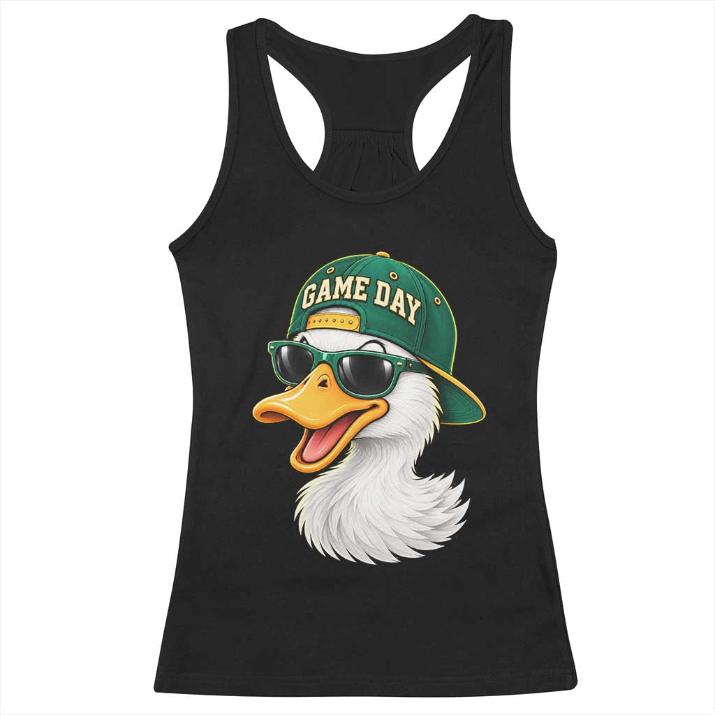 Game Day Duck Wearing Baseball Cap Sunglasses Graphic Racerback Tank Top