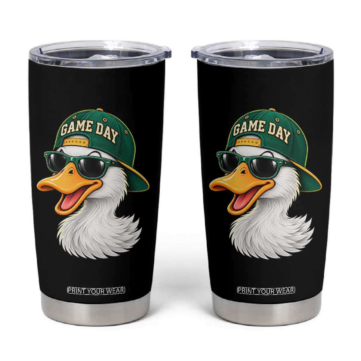 Game Day Duck Wearing Baseball Cap Sunglasses Graphic Tumbler Cup