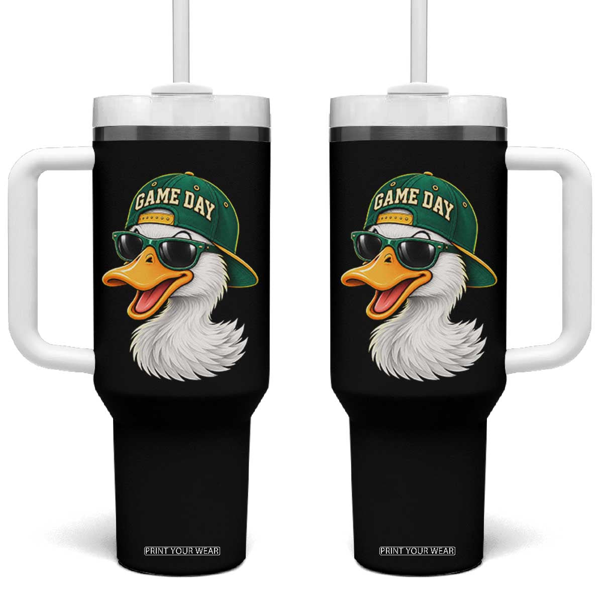 Game Day Duck Wearing Baseball Cap Sunglasses Graphic Tumbler With Handle