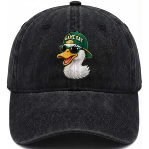 Game Day Duck Wearing Baseball Cap Sunglasses Graphic Washed Cotton Baseball Cap