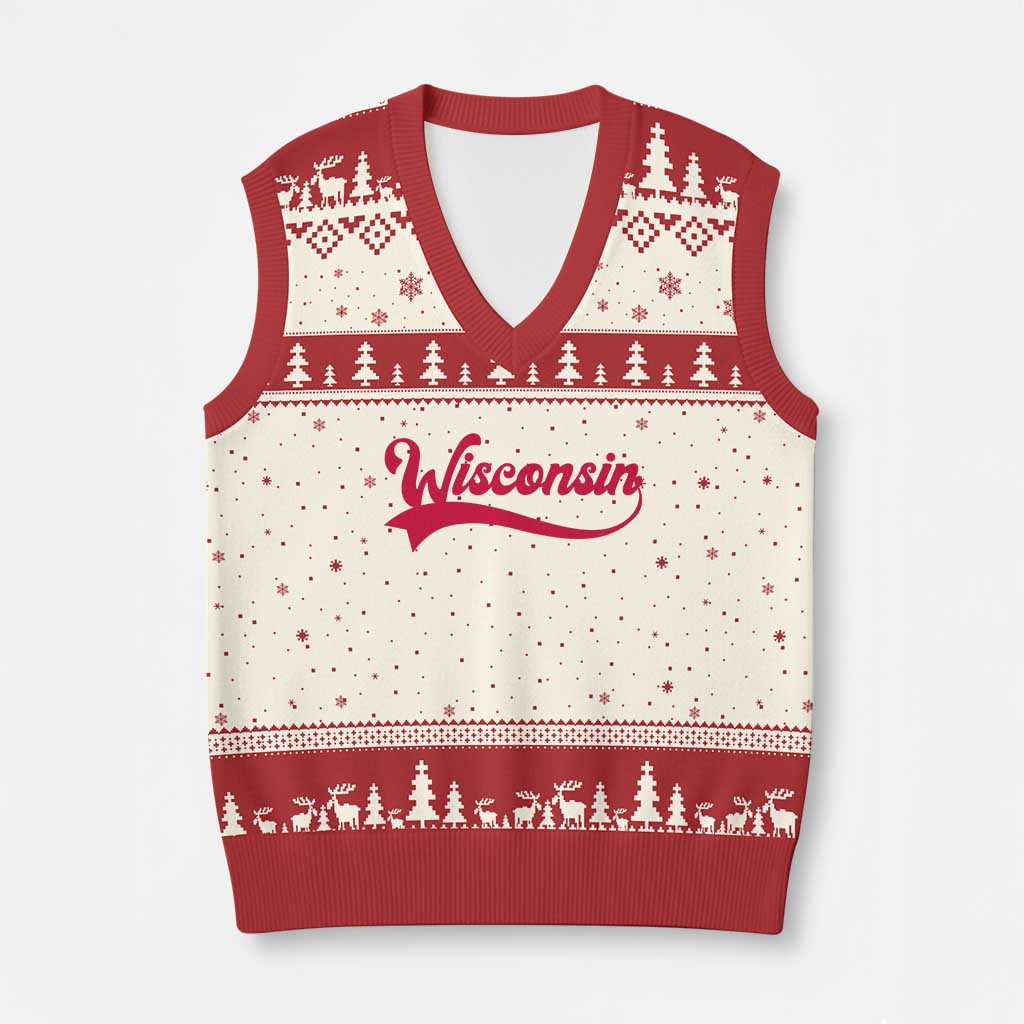 State Of Wisconsin Retro Classic Pride Varsity Script Vintage Style V-Neck Knit Sweater Vest