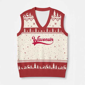 State Of Wisconsin Retro Classic Pride Varsity Script Vintage Style V-Neck Knit Sweater Vest
