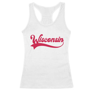 State Of Wisconsin Retro Classic Pride Varsity Script Vintage Style Racerback Tank Top