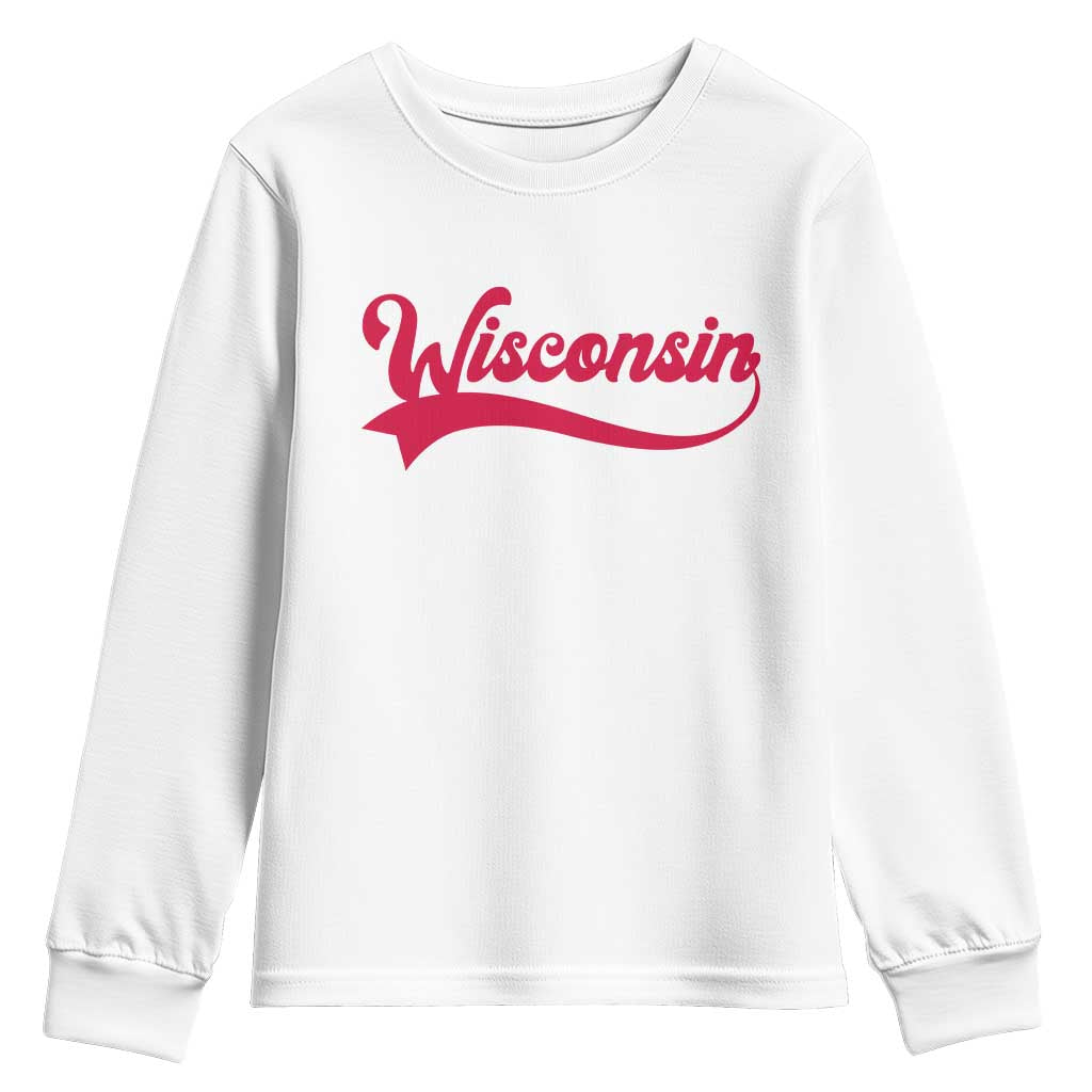 State Of Wisconsin Retro Classic Pride Varsity Script Vintage Style Youth Sweatshirt