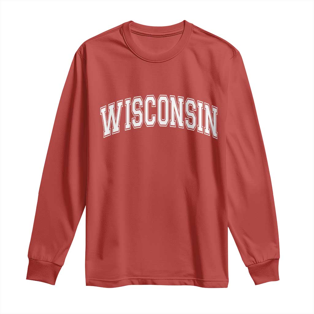 Wisconsin State Pride Vintage Athletic Varsity Block Graphic Long Sleeve Shirt