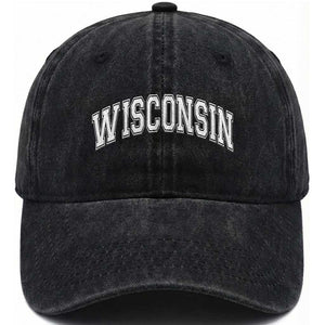 Wisconsin State Pride Vintage Athletic Varsity Block Graphic Washed Cotton Baseball Cap