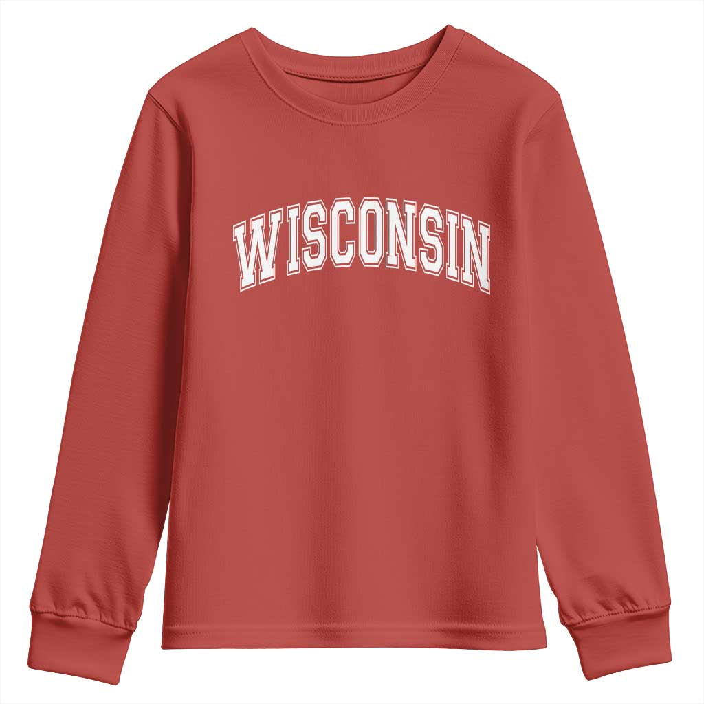 Wisconsin State Pride Vintage Athletic Varsity Block Graphic Youth Sweatshirt