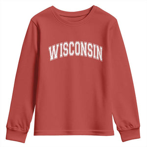 Wisconsin State Pride Vintage Athletic Varsity Block Graphic Youth Sweatshirt