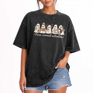 Para Normal Activities Cute Ghost Fall Season Halloween Washed Cotton T-Shirt