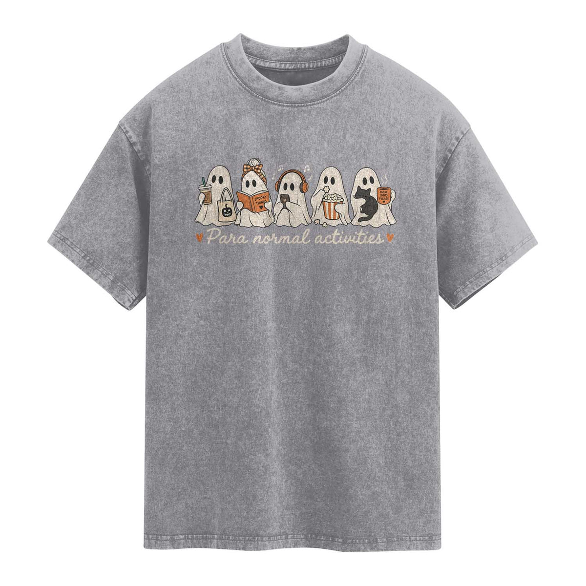 Para Normal Activities Cute Ghost Fall Season Halloween Washed Cotton T-Shirt