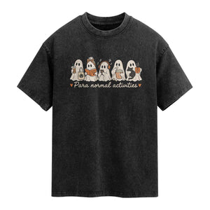 Para Normal Activities Cute Ghost Fall Season Halloween Washed Cotton T-Shirt