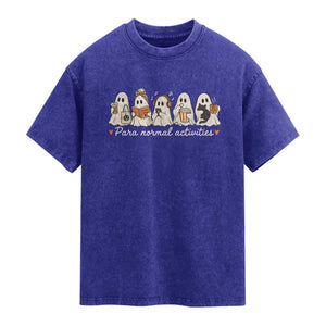 Para Normal Activities Cute Ghost Fall Season Halloween Washed Cotton T-Shirt