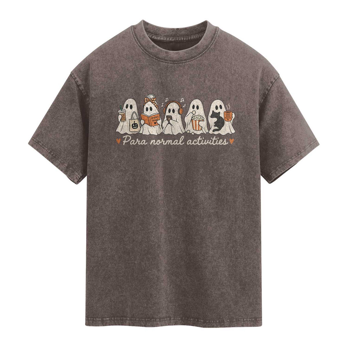 Para Normal Activities Cute Ghost Fall Season Halloween Washed Cotton T-Shirt
