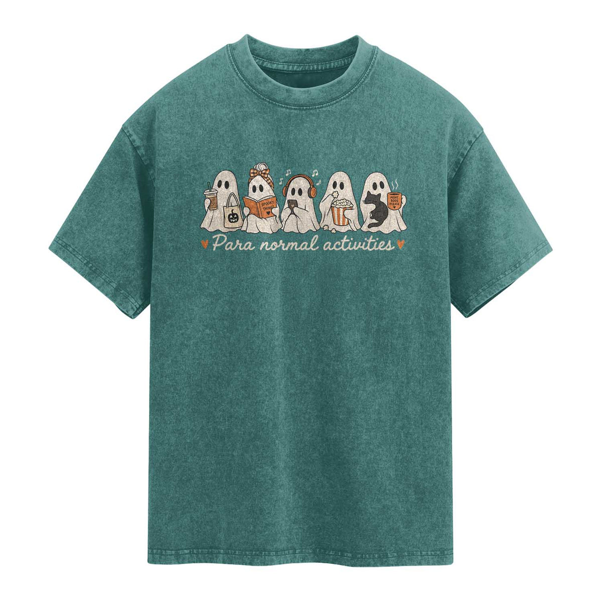 Para Normal Activities Cute Ghost Fall Season Halloween Washed Cotton T-Shirt