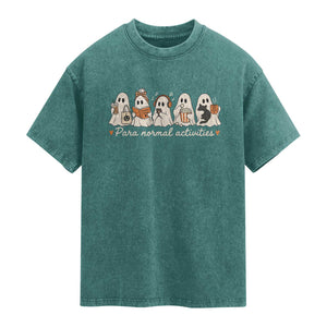 Para Normal Activities Cute Ghost Fall Season Halloween Washed Cotton T-Shirt