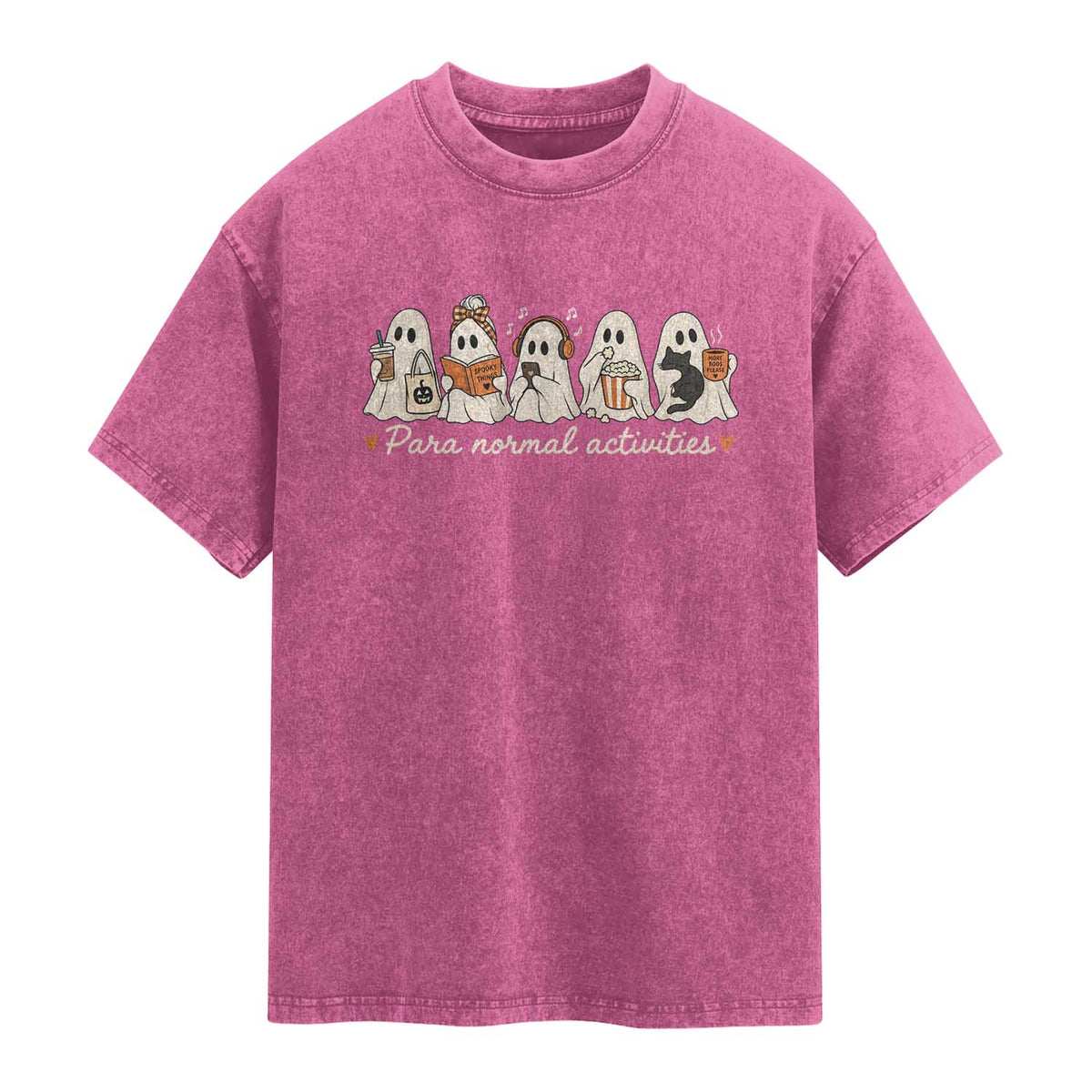Para Normal Activities Cute Ghost Fall Season Halloween Washed Cotton T-Shirt