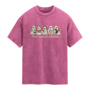 Para Normal Activities Cute Ghost Fall Season Halloween Washed Cotton T-Shirt