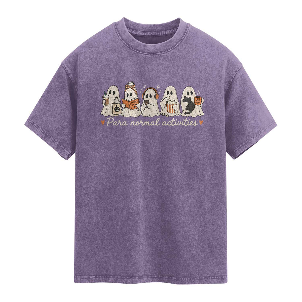 Para Normal Activities Cute Ghost Fall Season Halloween Washed Cotton T-Shirt