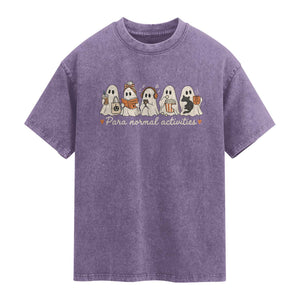 Para Normal Activities Cute Ghost Fall Season Halloween Washed Cotton T-Shirt