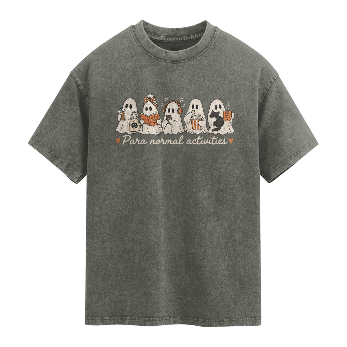 Para Normal Activities Cute Ghost Fall Season Halloween Washed Cotton T-Shirt