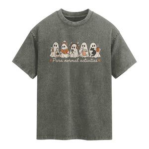 Para Normal Activities Cute Ghost Fall Season Halloween Washed Cotton T-Shirt
