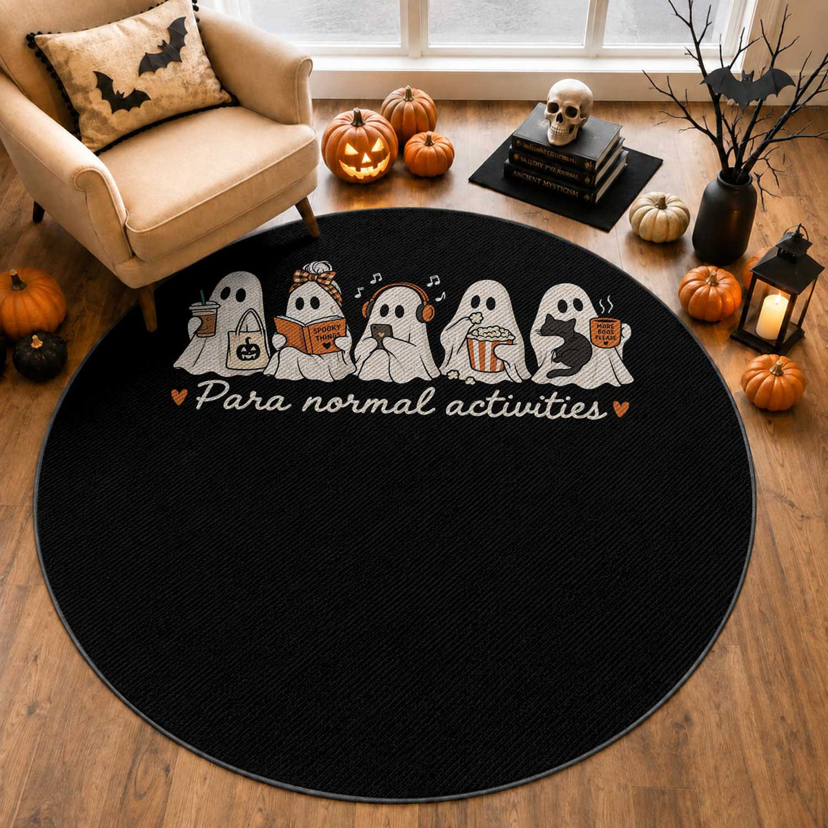 Para Normal Activities Cute Ghost Fall Season Halloween Round Rug