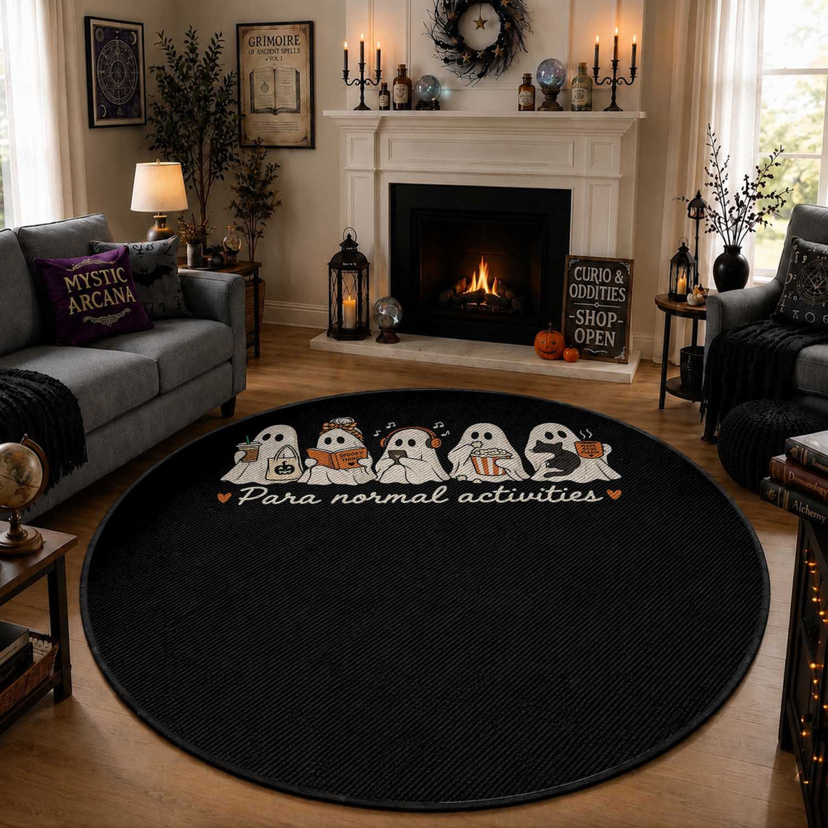 Para Normal Activities Cute Ghost Fall Season Halloween Round Rug