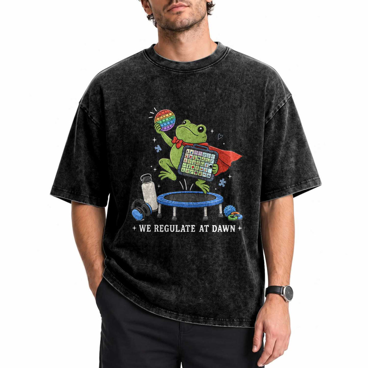 Inclusion Frog OT SPED Teacher Washed Cotton T-Shirt We Regulate At Dawn