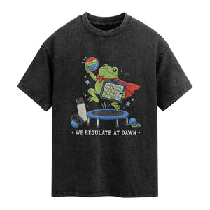 Inclusion Frog OT SPED Teacher Washed Cotton T-Shirt We Regulate At Dawn