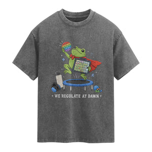 Inclusion Frog OT SPED Teacher Washed Cotton T-Shirt We Regulate At Dawn