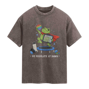 Inclusion Frog OT SPED Teacher Washed Cotton T-Shirt We Regulate At Dawn