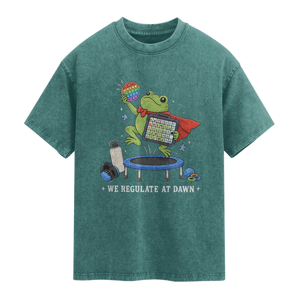 Inclusion Frog OT SPED Teacher Washed Cotton T-Shirt We Regulate At Dawn