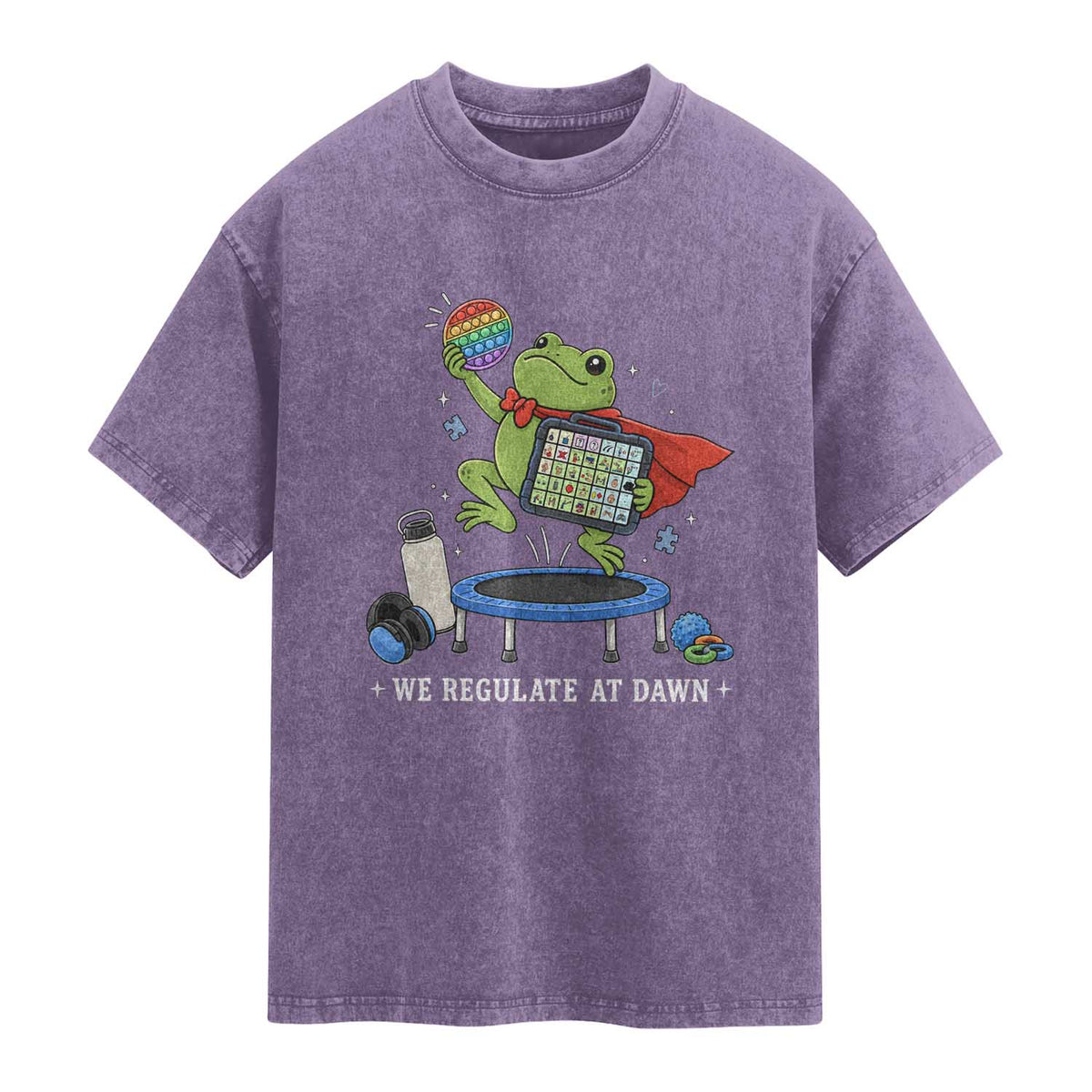 Inclusion Frog OT SPED Teacher Washed Cotton T-Shirt We Regulate At Dawn