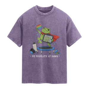 Inclusion Frog OT SPED Teacher Washed Cotton T-Shirt We Regulate At Dawn