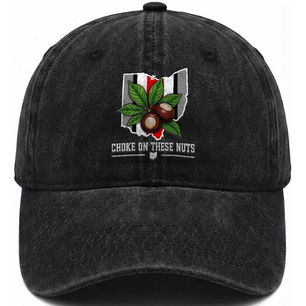Choke On These Nuts Funny Game Day Sarcastic Sports Fan Washed Cotton Baseball Cap