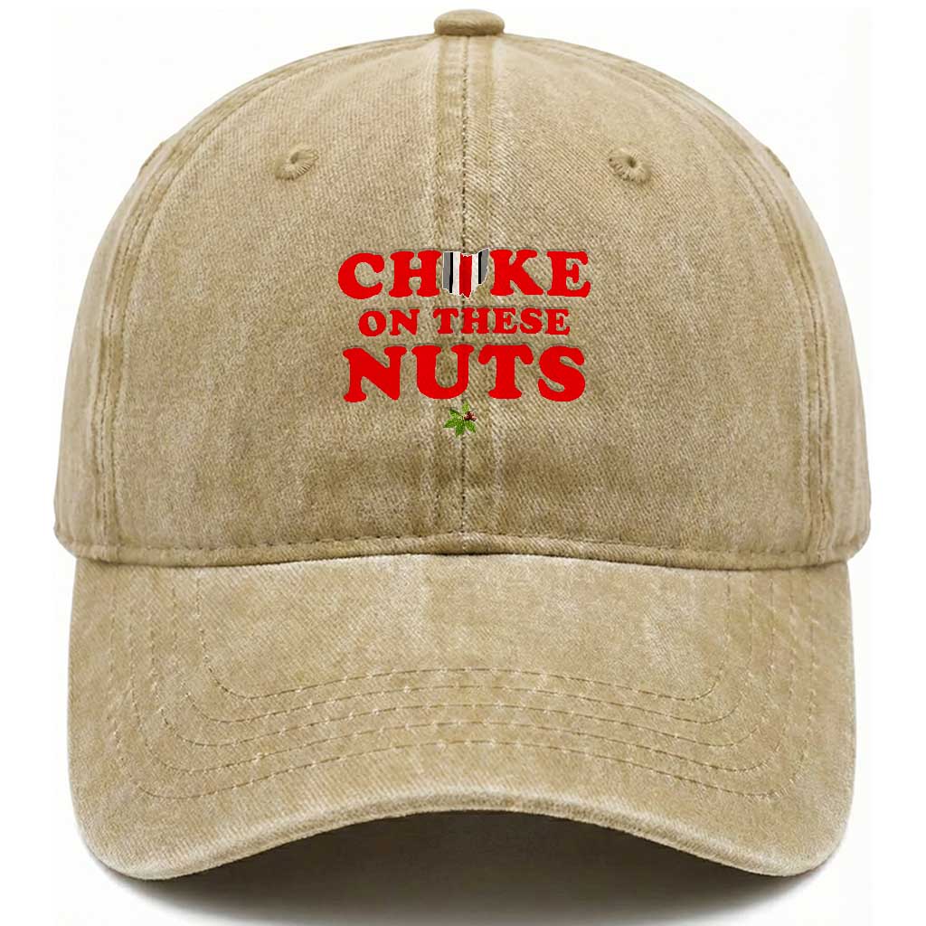 Choke On These Nuts Funny Sarcastic Sports Fan Washed Cotton Baseball Cap Saturday Rivalry Gift