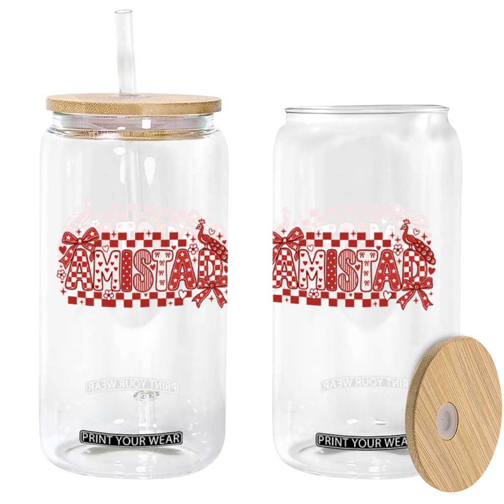 Amistad Coquette Glass Can Red Peacock School House Spirit Graphic