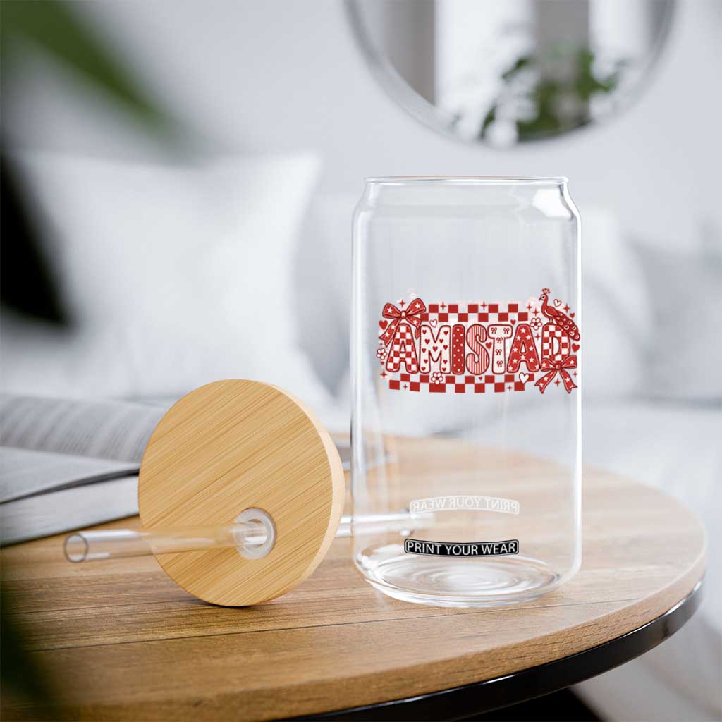 Amistad Coquette Glass Can Red Peacock School House Spirit Graphic