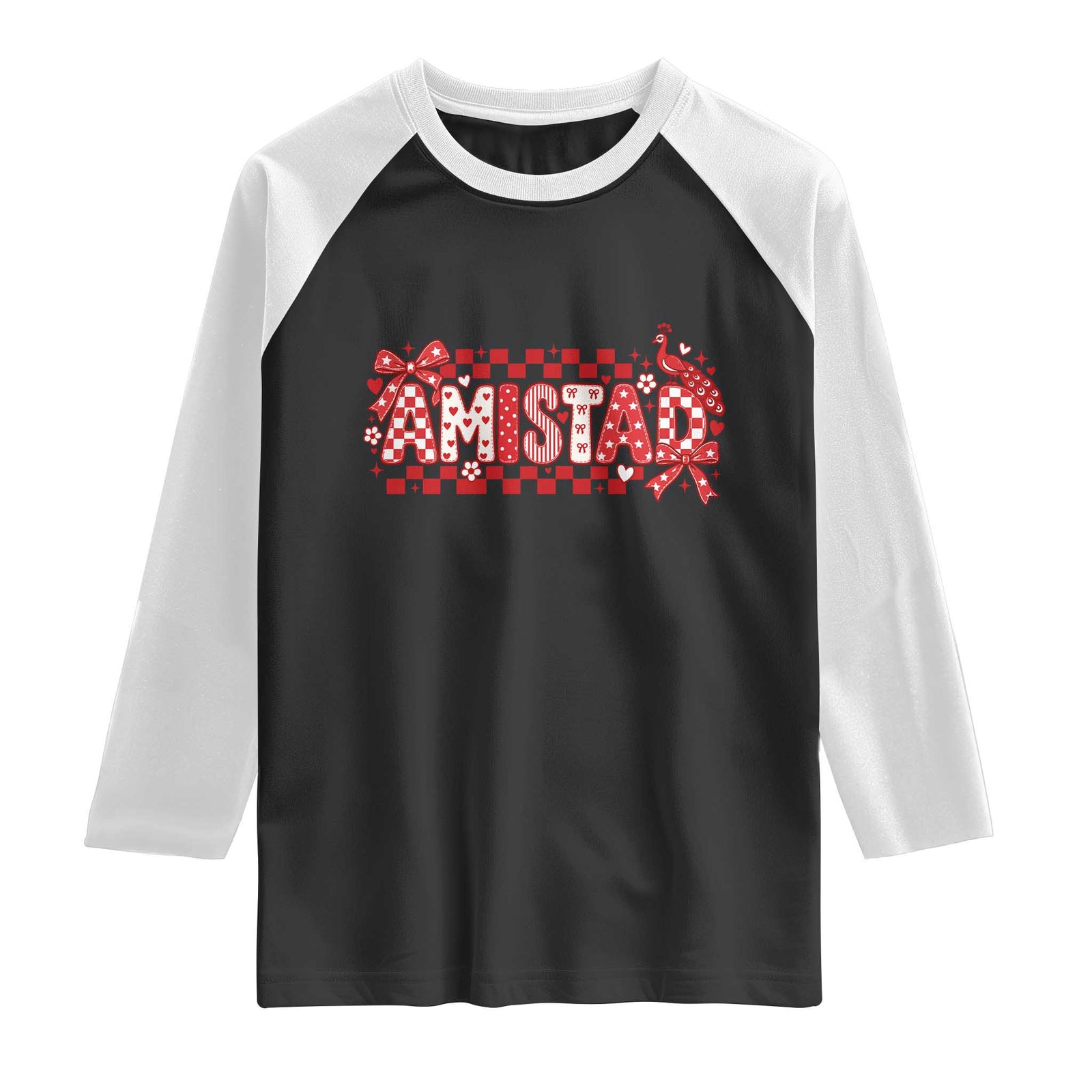 Amistad Coquette Raglan Shirt Red Peacock School House Spirit Graphic