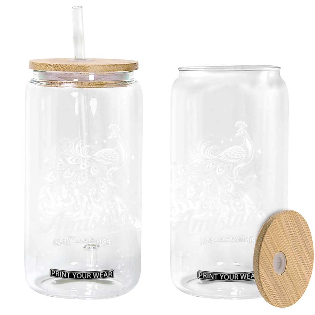 Amistad School House Spirit Glass Can Elegant Peacock Graphic