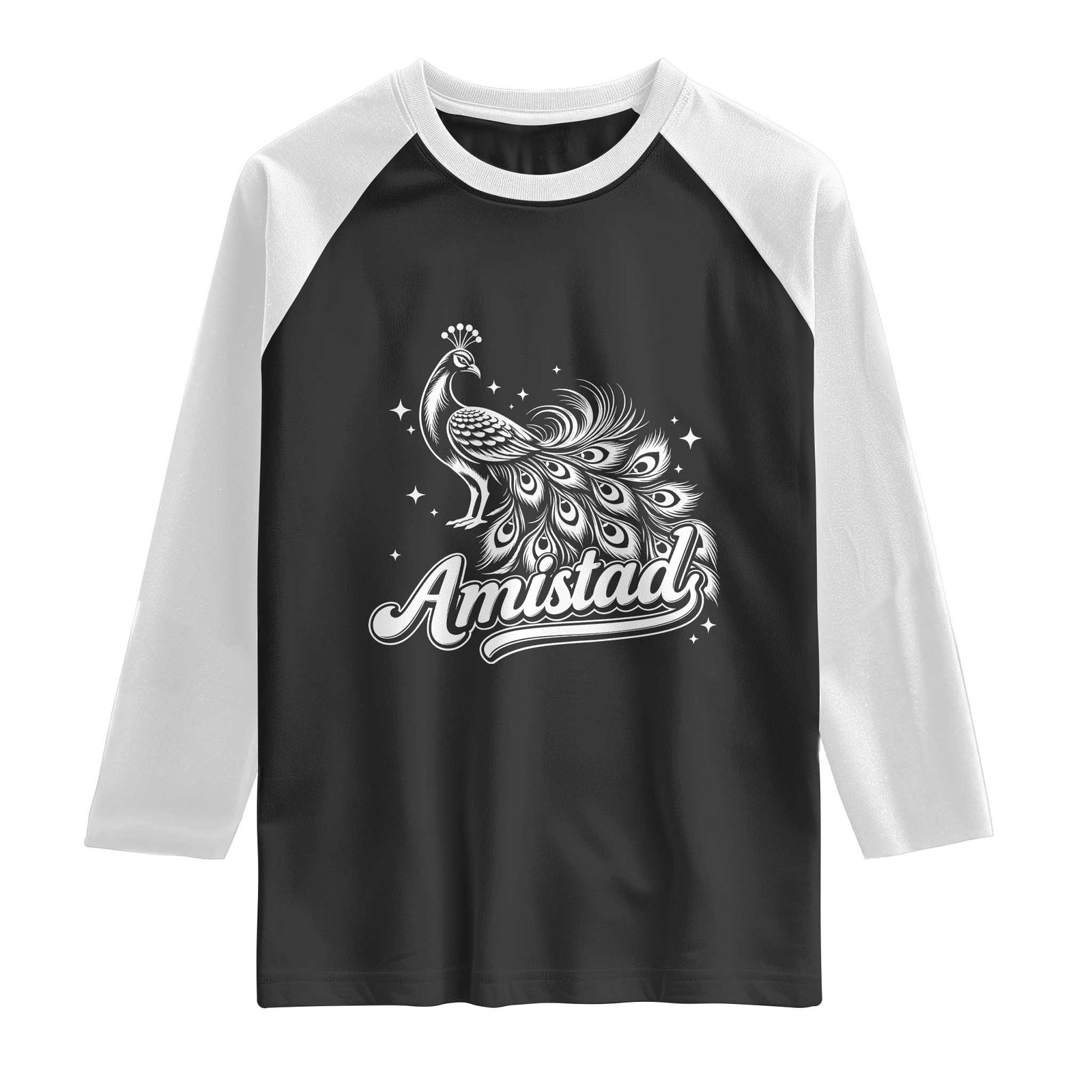 Amistad School House Spirit Raglan Shirt Elegant Peacock Graphic