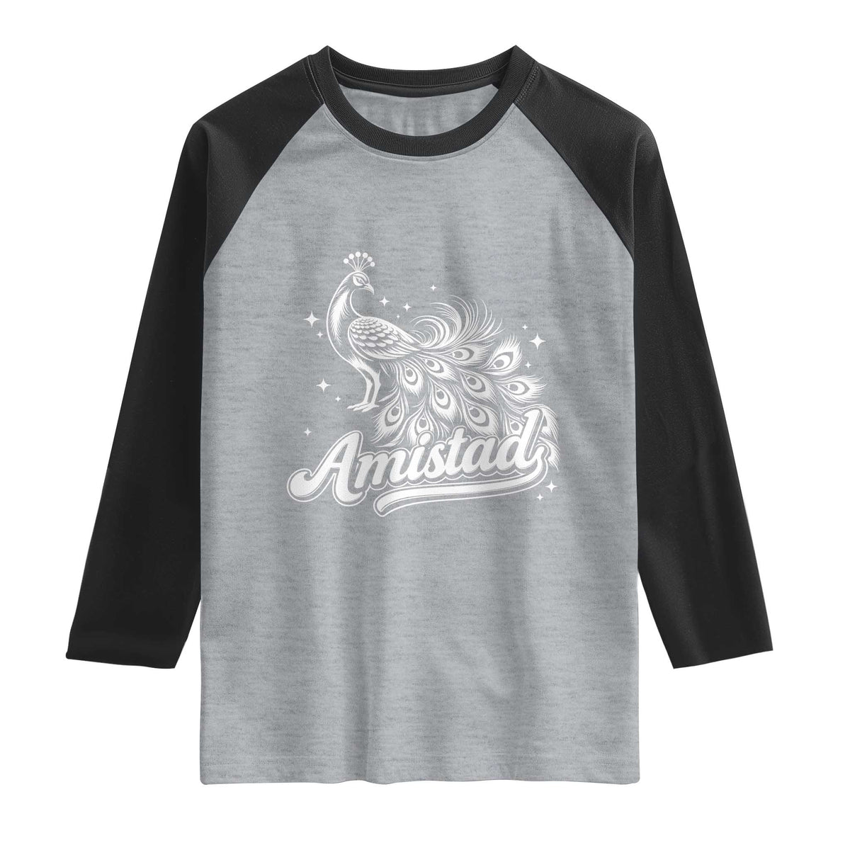 Amistad School House Spirit Raglan Shirt Elegant Peacock Graphic