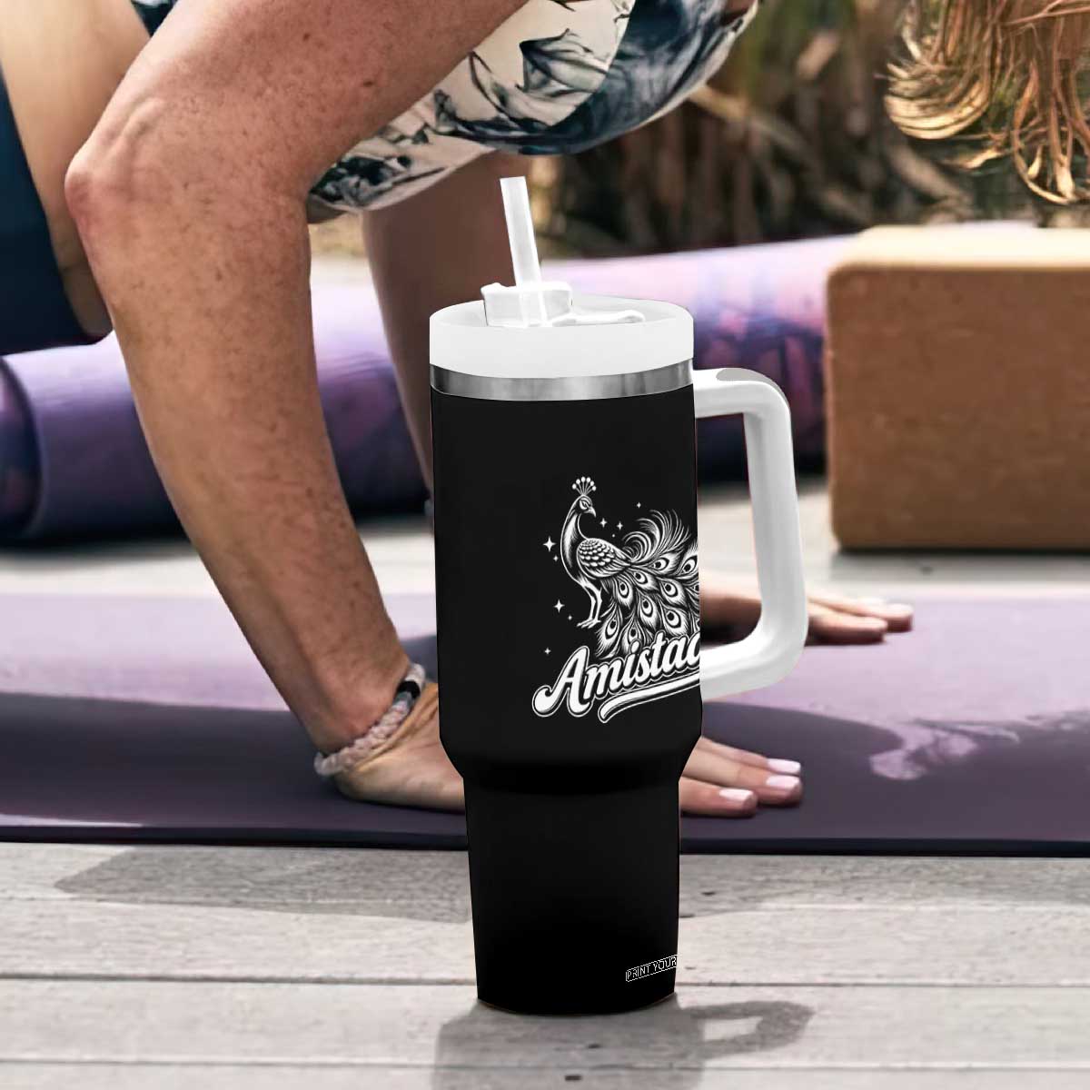 Amistad School House Spirit Tumbler With Handle Elegant Peacock Graphic