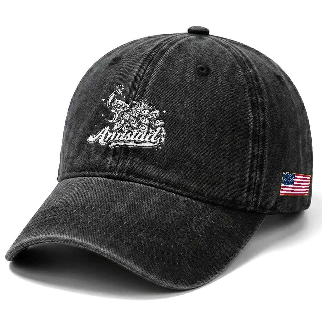 Amistad School House Spirit Washed Cotton Baseball Cap Elegant Peacock Graphic