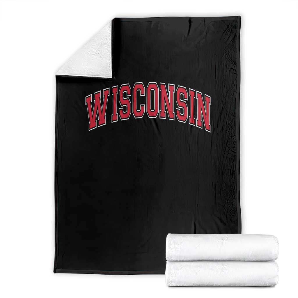 Wisconsin WI Vintage Athletic Sports Red Design Throw Blanket