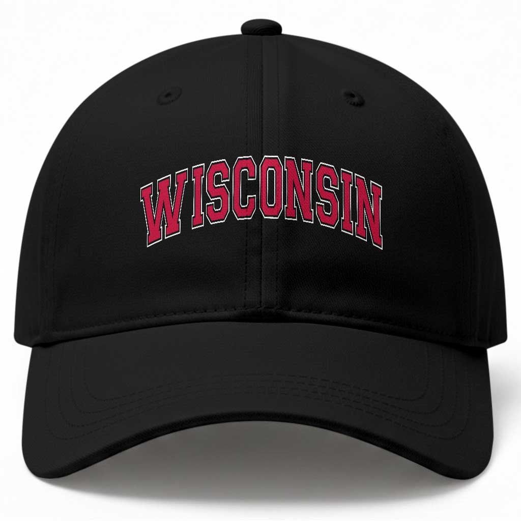 Wisconsin WI Vintage Athletic Sports Red Design Baseball Cap