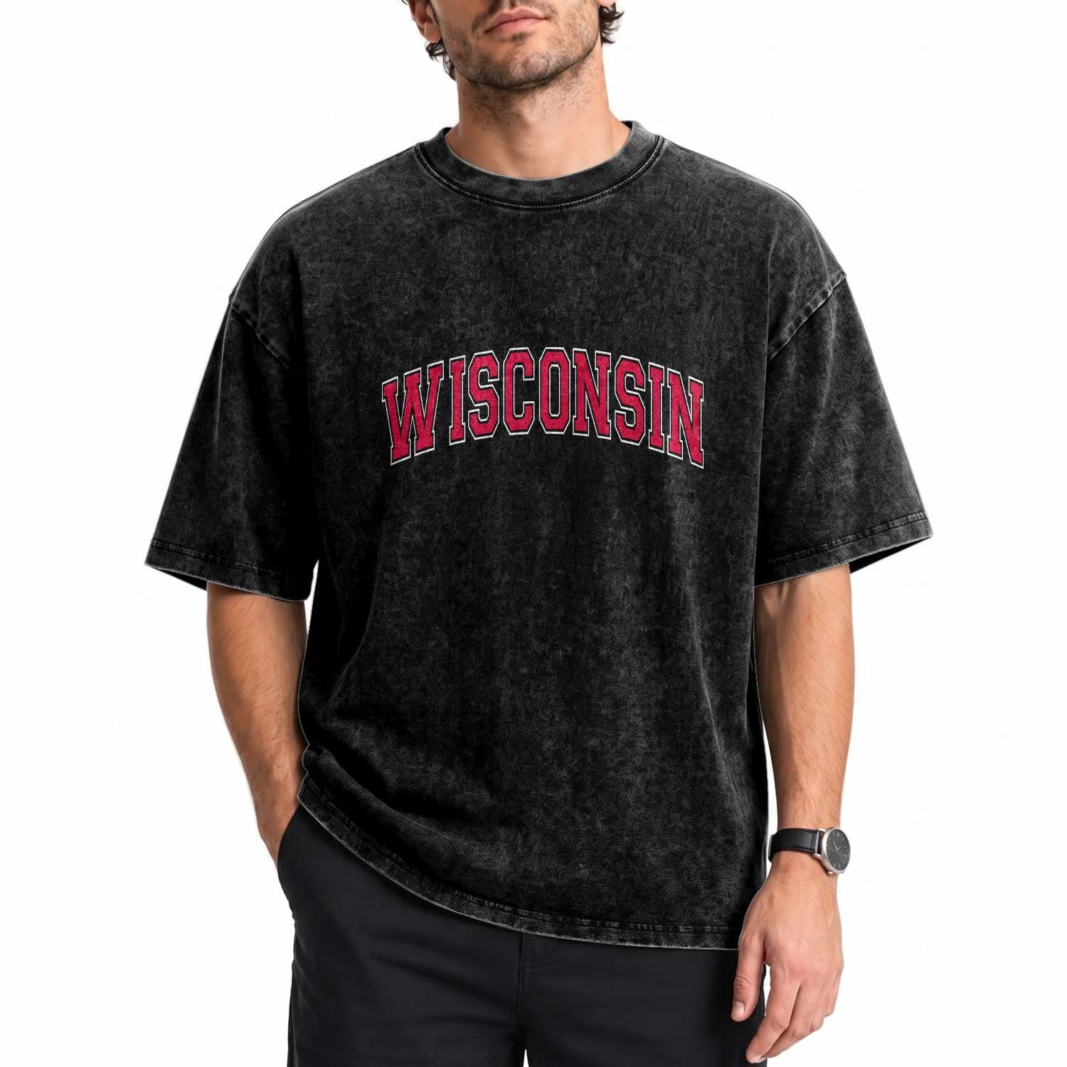 Wisconsin WI Vintage Athletic Sports Red Design Washed Cotton T-Shirt