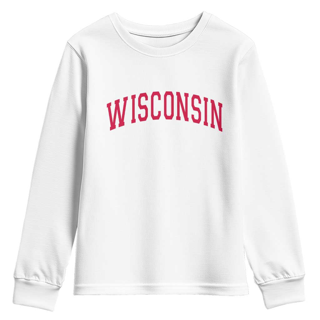 Wisconsin WI Vintage Athletic Sports Red Design Youth Sweatshirt